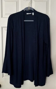 SUSAN GRAVER Navy  Liquid Knit Duster Cardigan Size Medium Bell Sleeve Nice! - Picture 1 of 5