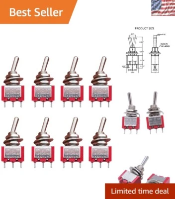 Premium 8-Pack 3 Terminal ON/OFF/ON Mini Toggle Switch - Metal Construction - Image 1 of 4
