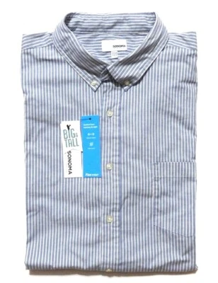 Nueva Camisa Informal Sonoma Para Hombres Ajuste Clásico Flexible Elastizada Azul Rayas Mangas Largas Foto 1 de 2