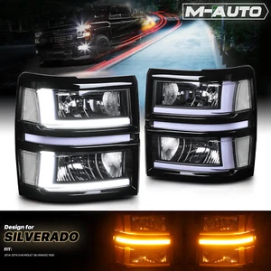 L+R [TURN SIGNAL+LED RUNNING LIGHT BAR] Headlight for 14-15 Chevy Silverado 1500 - Picture 1 of 12