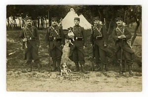 RPPC - GROUP OF FRENCH SOLDIERS w MUSTACHE & DOGS Original Antique Photo 1910 - Picture 1 of 2