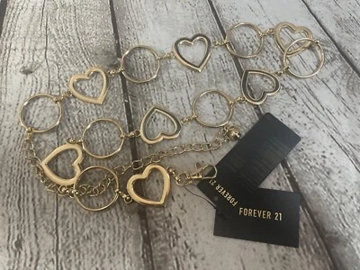 Forever 21 Corazón y Círculo Tono Dorado Metal Cinturón Cadena Ajuste Ajustable Moda Elegante Foto 1 de 4