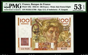 France 100 Francs 1953 Pick-128e About UNC PMG 53 EPQ - Picture 1 of 2