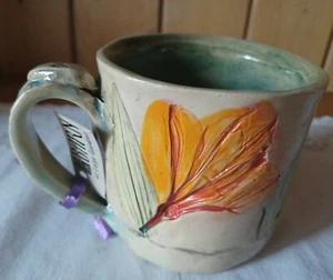 Flor prensada hecha a mano ~ Taza de cerámica de hierbas da efecto fósil.NUEVA - Imagen 1 de 9