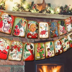 Christmas Decorations Vintage Style Christmas Banner,Traditional Vintage Victori - Picture 1 of 7
