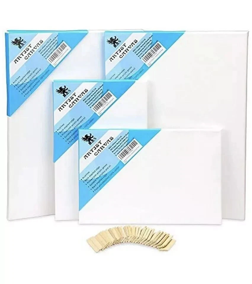 H&S Blanko Leinwände zum bemalen für Acrylfarben und Aquarell 4er set