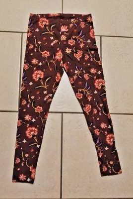 Leggings informales antiguos azul marino para mujer ciruela floral algodón Foto 1 de 4