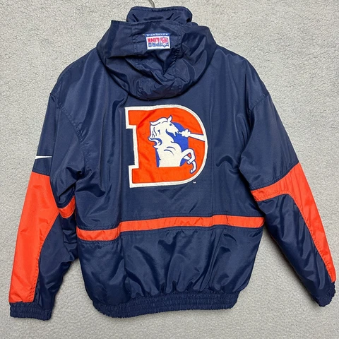 Denver Broncos Puffer Jacket Youth Medium Blue Nike NFL Pro Line Hooded Zip Cover