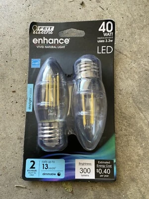 Feit FEIT Enhance 40 watts B10 Filament LED Bulb 300 lumens Daylight-5000k 2pack - Image 1 of 2
