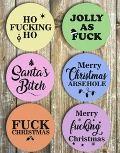 WARNING Bad Christmas Drink Coasters - Offensive Rude - Non slip Neoprene - Picture 1 of 3