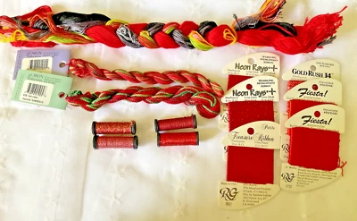 Needlepoint Embroidery Thread Lot of 13 Reds Holiday Colors Rainbow and Caron - Image 1 of 4