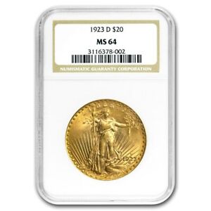 1923-D $20 Saint-Gaudens Gold Double Eagle MS-64 NGC