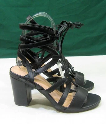 Nuevo Damas Negro 4" Alto Bloque Tacón Punta Abierta Zapatos con Cordones MUJERES Talla 7 Foto 1 de 4
