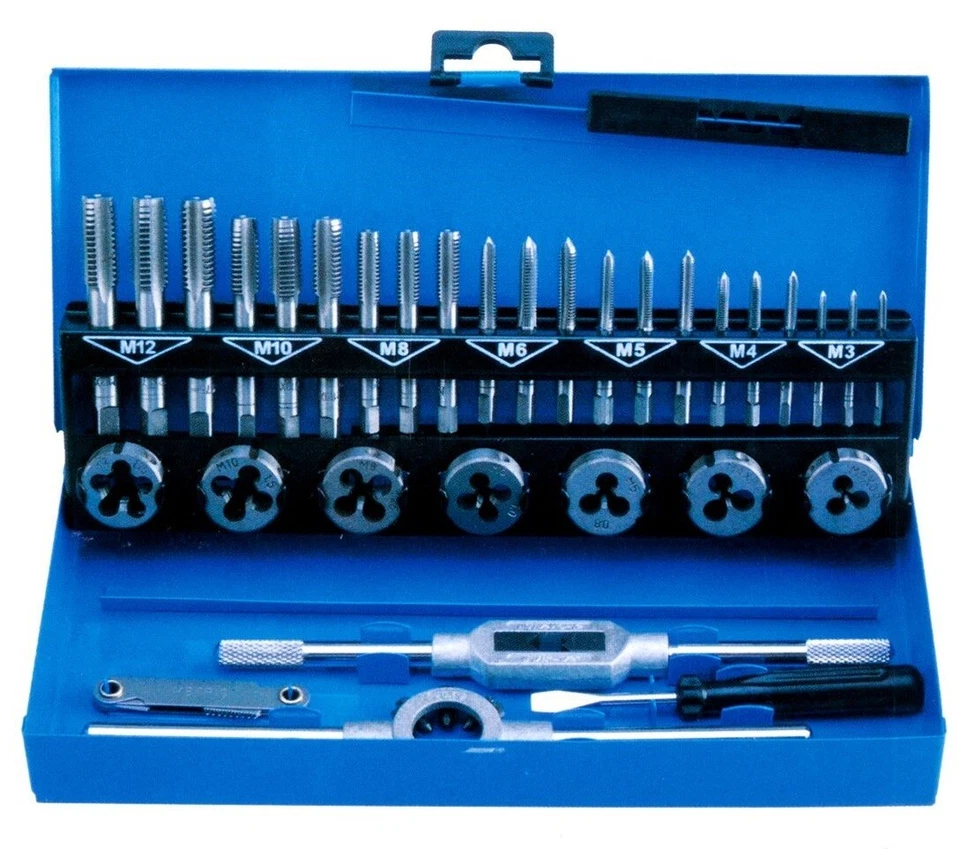 32pc HSS Metric Tap & Die Set M3 M4 M5 M6 M8 M10 M12 Taper Plug Alloy Steel Set - Image 1 of 4