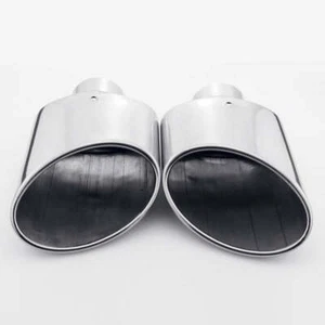 Pair 2.25" Inlet Angle Cut Rolled Oval 304 Stainless Steel Exhaust Tips Trims - Picture 1 of 6