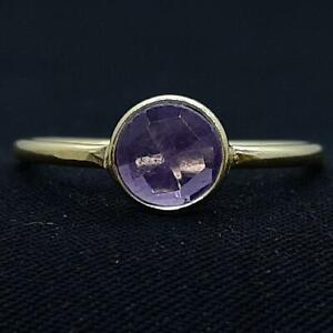 World Class .80ct Amethyst Round Cut 14K Yellow Gold Silver Ring Size 7