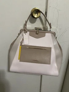 Cromia Coated Colorblock Suede Textured Leather Shoulder Bag Gold Satchel - Picture 1 of 12