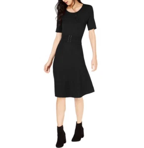 Maison Jules Womens Black Belted Fit & Flare Dress Large L - Picture 1 of 9