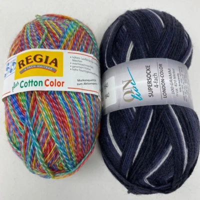 Lot of 2 Skeins Sock Yarn Regia Plus Cotton Color & Online Supersocke London - Image 1 of 4
