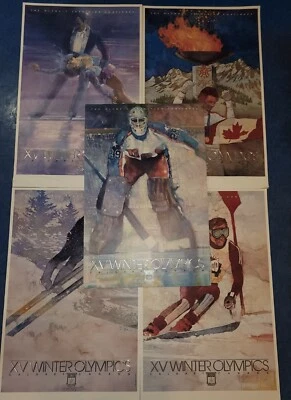 (5) VINTAGE 1988 XV WINTER OLYMPICS HOCKEY CALGARY PRINT POSTER SET LOT - Image 1 of 4