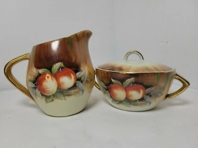 Vintage Ceramic Fruit Theme Creamer and Sugar Bowl Set Made in Japan  - Image 1 of 4