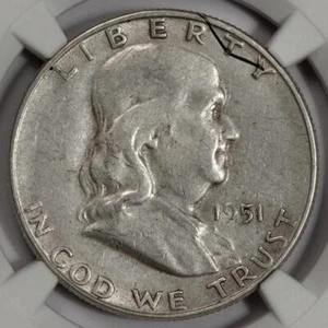 1951 S NGC AU53 Struck In Retained Staple Franklin Silver Half Dollar Mint Error - Picture 1 of 4