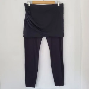 CABI Sz M Skirted Black Leggings Mesh Ruched Skirt 28” Inseam #5080 Yoga Stretch - Picture 1 of 13