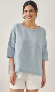 Top Lintico nuovo con etichetta blu lino cotone boxy manica 3/4 bottoni dietro taglia L - Foto 1 di 11