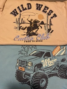 Lot Of 2 Boys Size 10 Short Sleeve T-Shirt Cowboy Horse Monster Truck - Picture 1 of 5