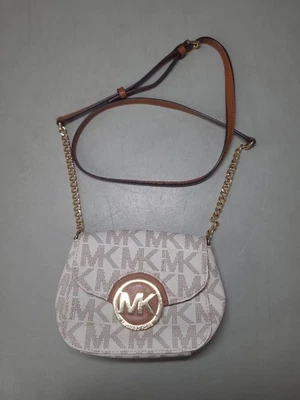 Michael Kors Beige/Brown Signature PVC & Brown Leather Small Crossbody Bag - Image 1 of 4