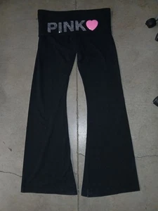 ROSA Victoria's Secret Grandes Originales Plegables Lentejuelas Corazón Logo Acampanadas Leggings - Imagen 1 de 6