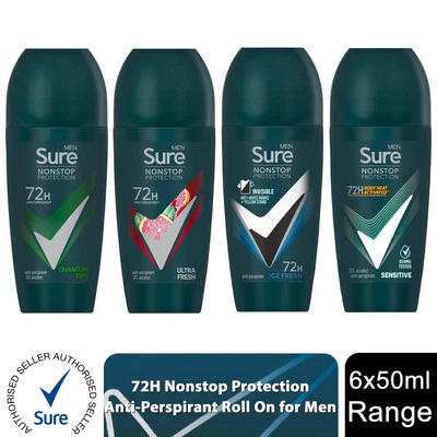 Sure Men Antiperspirant Deodorant Roll On 72H Nonstop Protection 50ml, 6 Pack - Image 1 of 4