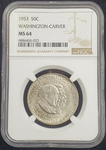 1953-P Washington-Carver Classic Commemorative 90% Half Dollar- NGC Grade MS 64 - Picture 1 of 4