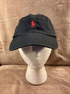 Ralph Lauren Polo Hat - Vintage 90s Y2K Black Cotton StrapBack Baseball Cap VGUC - Picture 1 of 7