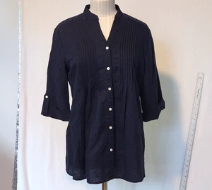 Camicia donna J. Mclaughlin S misto lino con bottoni e linguette blu navy - Foto 1 di 10