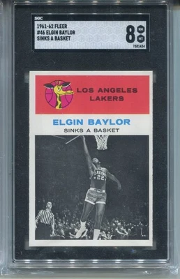 Tarjeta de novato Fleer Elgin Baylor 1961 SGC 8 casi nueva como nueva graduada baloncesto #46 Foto 1 de 2