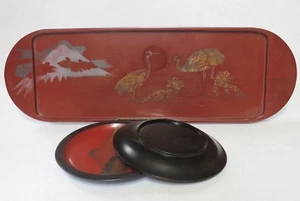 Antique Japanese Lacquer Tray & Two Dishes - Picture 1 of 12