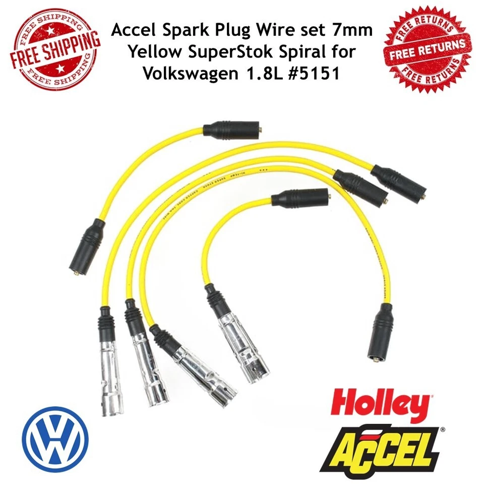 Juego de cables de bujía Accel 7 mm amarillo SuperStok espiral para Volkswagen 1,8 L #5151 Foto 1 de 4