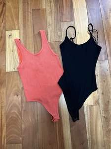 New Lot Of 2 Forever 21 Ribbed Bodysuits Black And Orange S. - Picture 1 of 7