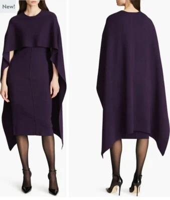 Halston Amal Bodycon Cape Sweater Midi Dress Aubergine Sz XL - Image 1 of 4