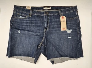 LEVIS Women's Plus 24W Blue Distressed Denim Classic Shorts 6" Inseam 2% Spandex - Picture 1 of 4