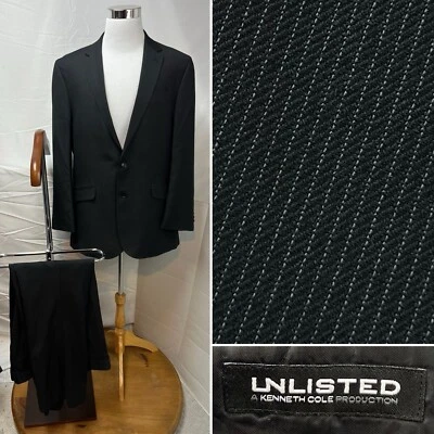 Kenneth Cole Unlisted Para hombres 46L Blazer Chaqueta 40x32 Pantalones Negro Traje a Rayas Foto 1 de 4