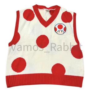 Universal Studios Japan Unisex Toad Knit Vest with Badge White Red Nintendo NWT - Picture 1 of 3