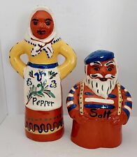 Large Redware Pottery Salt & Pepper Shakers Folk Art  9" tall Woman Man