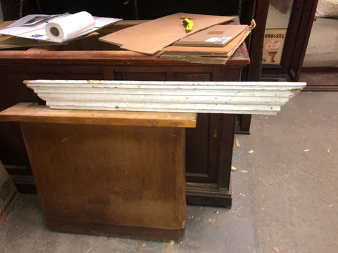 c1850-60 PA farmhouse molded window header pediment old white 46” x 5" x 3.75" Cover