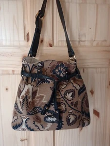 Spartina 449 Shoulder Handbag Daufuskie Island Brown Floral Linen Drawstring Clo - Picture 1 of 6
