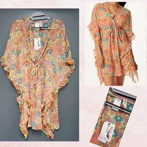 SALE*Jessica Simpson~RUFFLED KAFTON KIMONO Cover Up Swimsuit BEACH TOP TOPPER~M - Picture 1 of 2