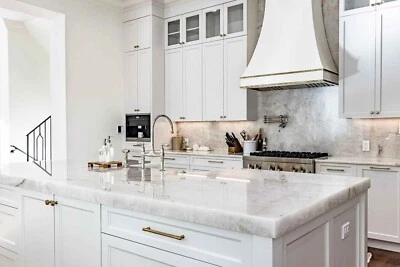 White Quartz Countertops / Unique Quartz Slab/Small kitchen island counter - Image 1 of 4