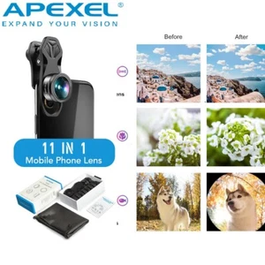 Apexel 11 in 1 clip phone Len Kit Fisheye Wide Angle Macro Telescope for iphone - Picture 1 of 18