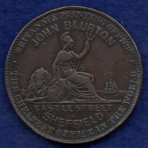 Yorkshire Sheffield John Blurton Printer Advertising token (Ref. d1076) - Picture 1 of 2